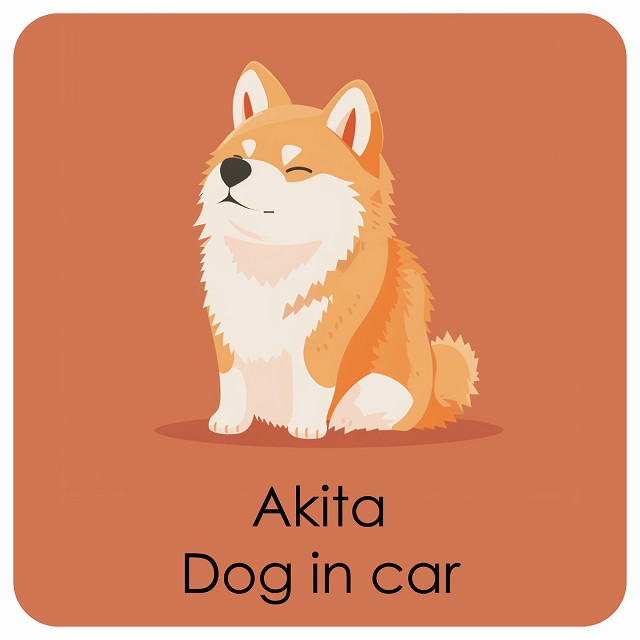 Akita 秋田犬 DOG IN CAR パステル くすみカラー スタイル アニメ風 ステッカー 13x13cm 正方形 シール カーステッカー