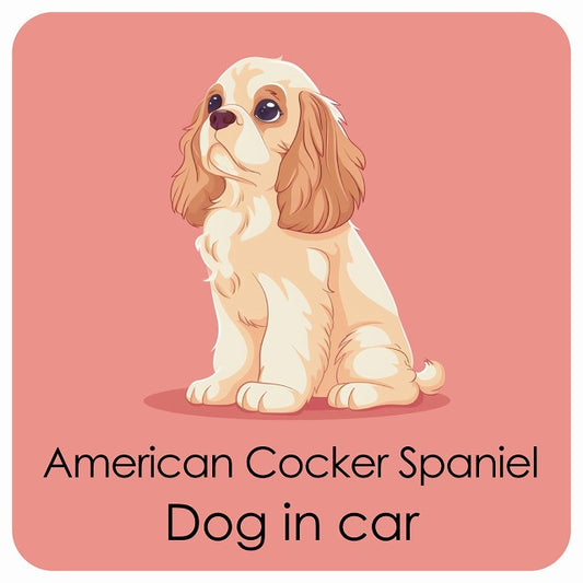 American Cocker Spaniel アメリカンコッカースパニエル DOG IN CAR パステル くすみカラー スタイル アニメ風 ステッカー 13x13cm 正方形 シール カーステッカー