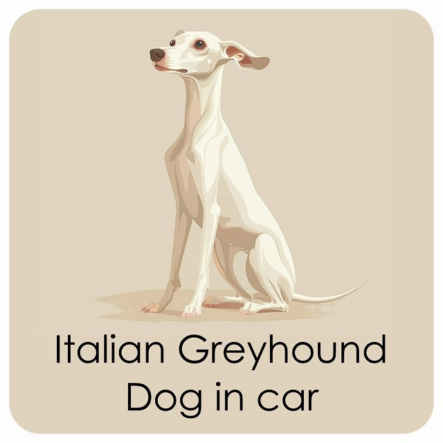 Italian Greyhound イタリアングレーハウンド DOG IN CAR パステル くすみカラー スタイル アニメ風 ステッカー 13x13cm 正方形 シール カーステッカー