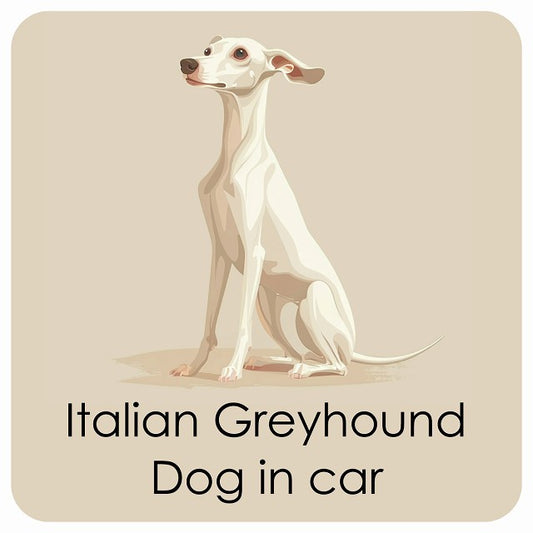 Italian Greyhound イタリアングレーハウンド DOG IN CAR パステル くすみカラー スタイル アニメ風 ステッカー 13x13cm 正方形 シール カーステッカー