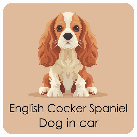 English Cocker Spaniel イングリッシュコッカースパニエル DOG IN CAR パステル くすみカラー スタイル アニメ風 ステッカー 13x13cm 正方形 シール カーステッカー