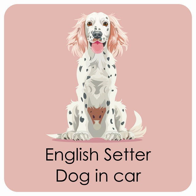 English Setter イングリッシュセッター DOG IN CAR パステル くすみカラー スタイル アニメ風 ステッカー 13x13cm 正方形 シール カーステッカー