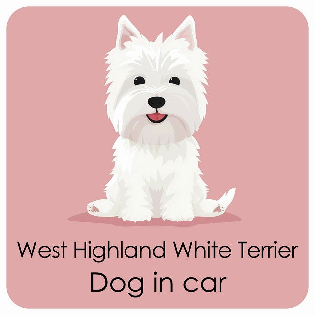 West Highland White Terrier ウエストハイランドホワイトテリア DOG IN CAR パステル くすみカラー スタイル アニメ風 ステッカー 13x13cm 正方形 シール カーステッカー