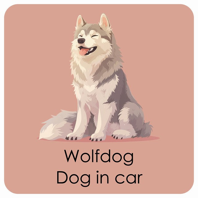 Wolfdog ウルフドッグ DOG IN CAR パステル くすみカラー スタイル アニメ風 ステッカー 13x13cm 正方形 シール カーステッカー