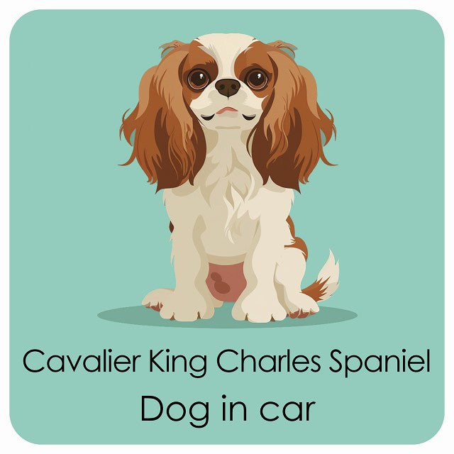 Cavalier King Charles Spaniel キャバリアキングチャールズスパニエル DOG IN CAR パステル くすみカラー スタイル アニメ風 ステッカー 13x13cm 正方形 シール カーステッカー