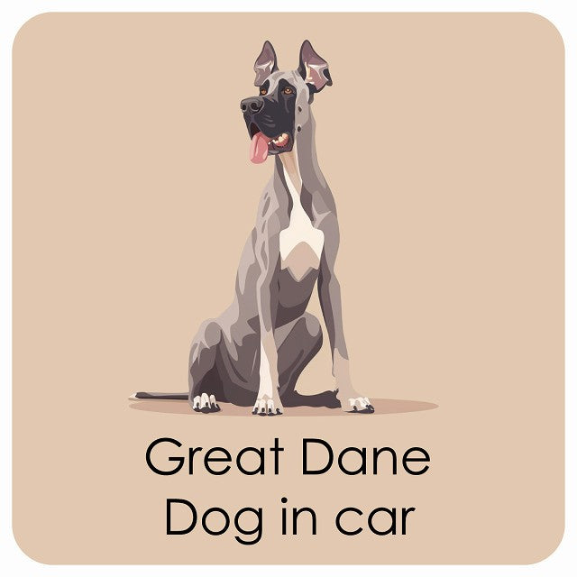 Great Dane グレートデーン DOG IN CAR パステル くすみカラー スタイル アニメ風 ステッカー 13x13cm 正方形 シール カーステッカー