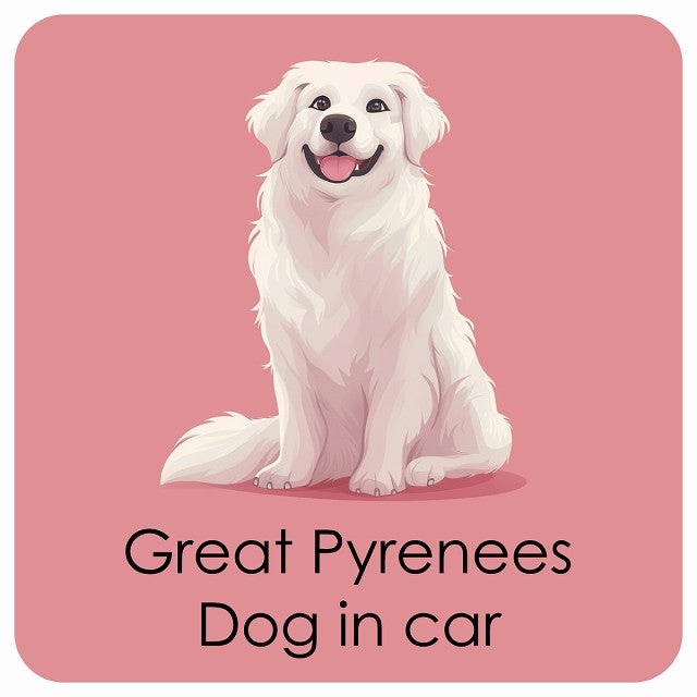 Great Pyrenees グレートピレニーズ DOG IN CAR パステル くすみカラー スタイル アニメ風 ステッカー 13x13cm 正方形 シール カーステッカー