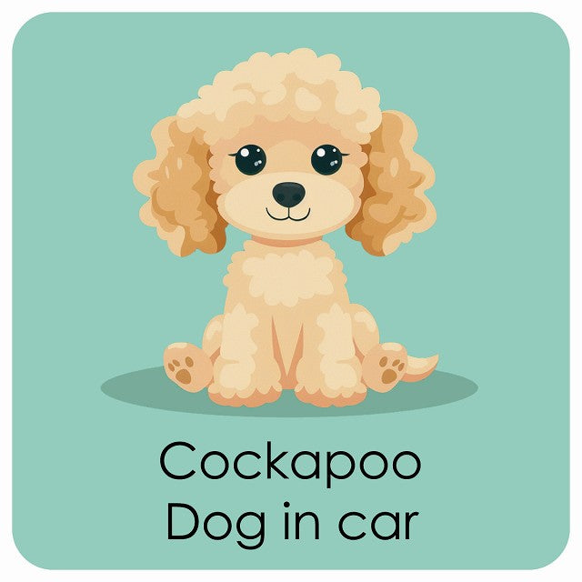 Cockapoo コッカプー DOG IN CAR パステル くすみカラー スタイル アニメ風 ステッカー 13x13cm 正方形 シール カーステッカー