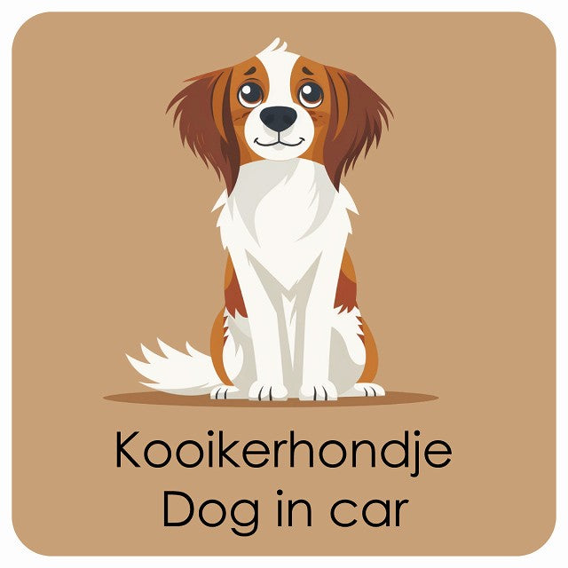 Kooikerhondje コーイケルホーンディエ DOG IN CAR パステル くすみカラー スタイル アニメ風 ステッカー 13x13cm 正方形 シール カーステッカー