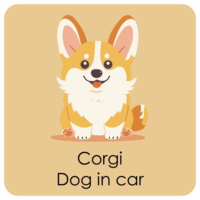 Corgi コーギー DOG IN CAR パステル くすみカラー スタイル アニメ風 ステッカー 13x13cm 正方形 シール カーステッカー