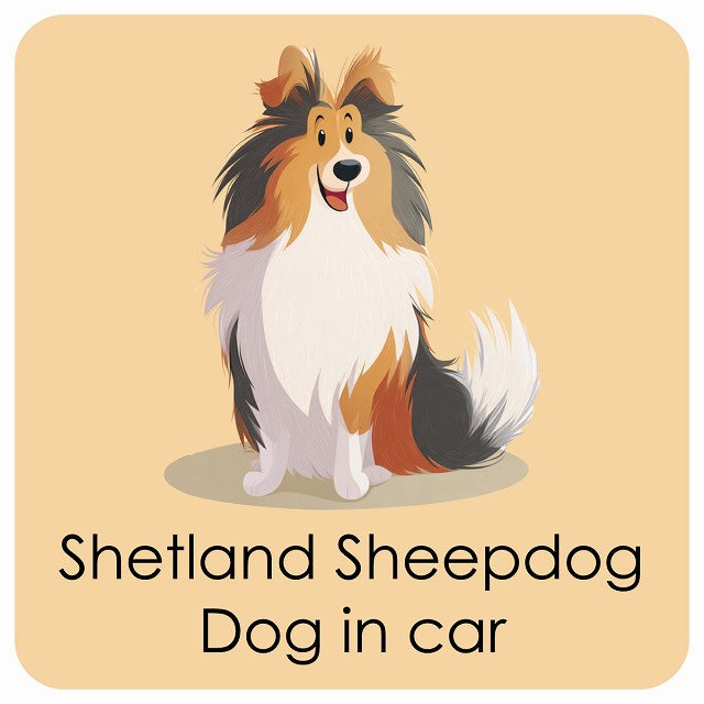 Shetland Sheepdog シェットランドシープドッグ DOG IN CAR パステル くすみカラー スタイル アニメ風 ステッカー 13x13cm 正方形 シール カーステッカー