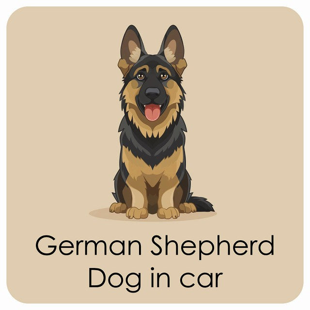 German Shepherd シェパード DOG IN CAR パステル くすみカラー スタイル アニメ風 ステッカー 13x13cm 正方形 シール カーステッカー