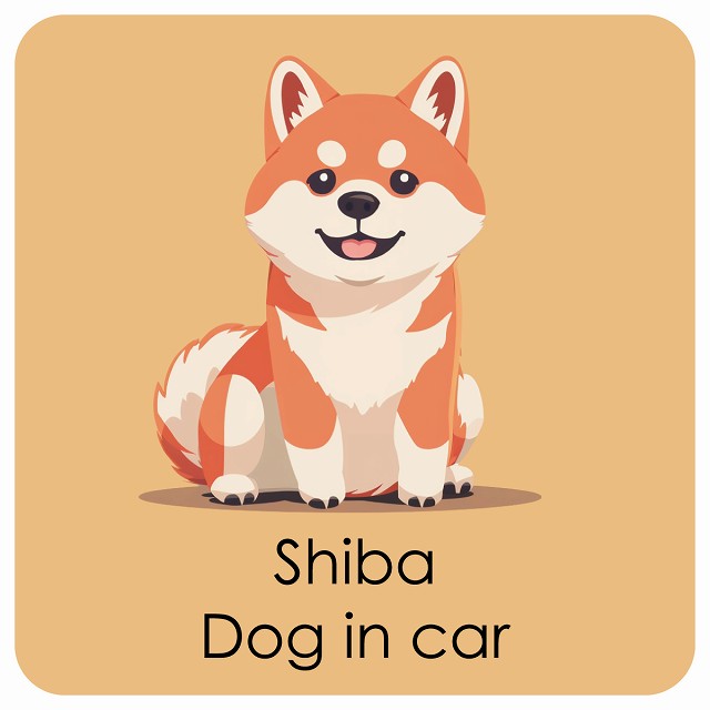 Shiba 柴犬 DOG IN CAR パステル くすみカラー スタイル アニメ風 ステッカー 13x13cm 正方形 シール カーステッカー