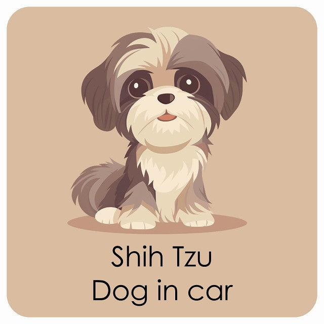 Shih Tzu シーズー DOG IN CAR パステル くすみカラー スタイル アニメ風 ステッカー 13x13cm 正方形 シール カーステッカー