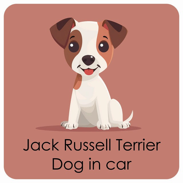 Jack Russell Terrier ジャックラッセルテリア DOG IN CAR パステル くすみカラー スタイル アニメ風 ステッカー 13x13cm 正方形 シール カーステッカー