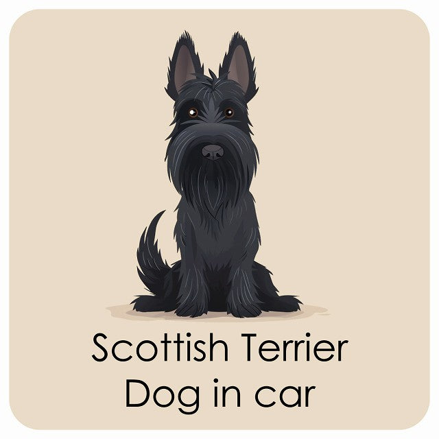 Scottish Terrier スコティッシュテリア DOG IN CAR パステル くすみカラー スタイル アニメ風 ステッカー 13x13cm 正方形 シール カーステッカー