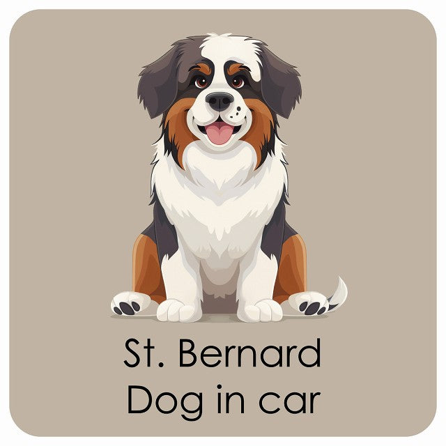 St. Bernard セントバーナード DOG IN CAR パステル くすみカラー スタイル アニメ風 ステッカー 13x13cm 正方形 シール カーステッカー