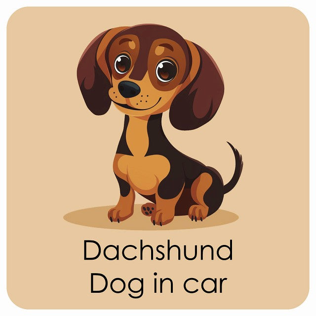 Dachshund ダックスフント DOG IN CAR パステル くすみカラー スタイル アニメ風 ステッカー 13x13cm 正方形 シール カーステッカー