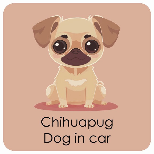 Chihuapug チワパグ DOG IN CAR パステル くすみカラー スタイル アニメ風 ステッカー 13x13cm 正方形 シール カーステッカー