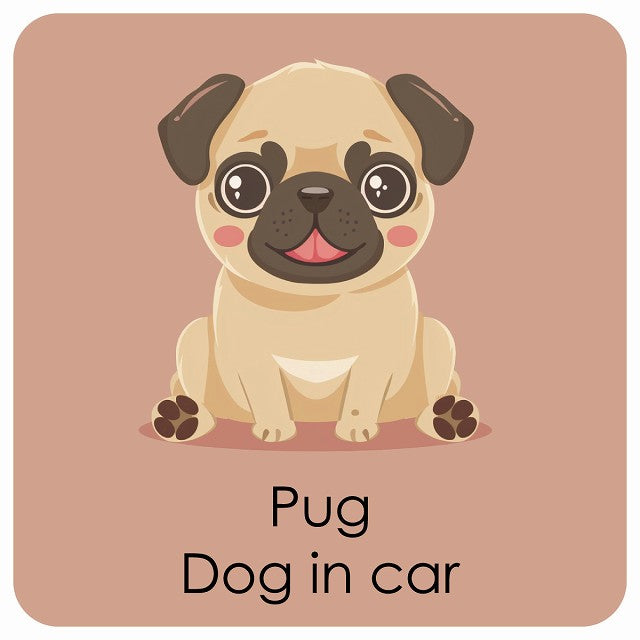 Pug パグ DOG IN CAR パステル くすみカラー スタイル アニメ風 ステッカー 13x13cm 正方形 シール カーステッカー