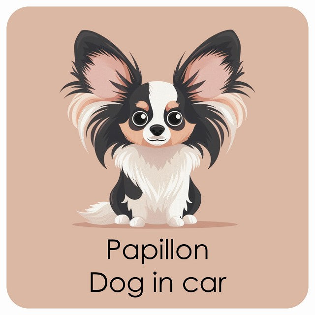 Papillon パピヨン DOG IN CAR パステル くすみカラー スタイル アニメ風 ステッカー 13x13cm 正方形 シール カーステッカー