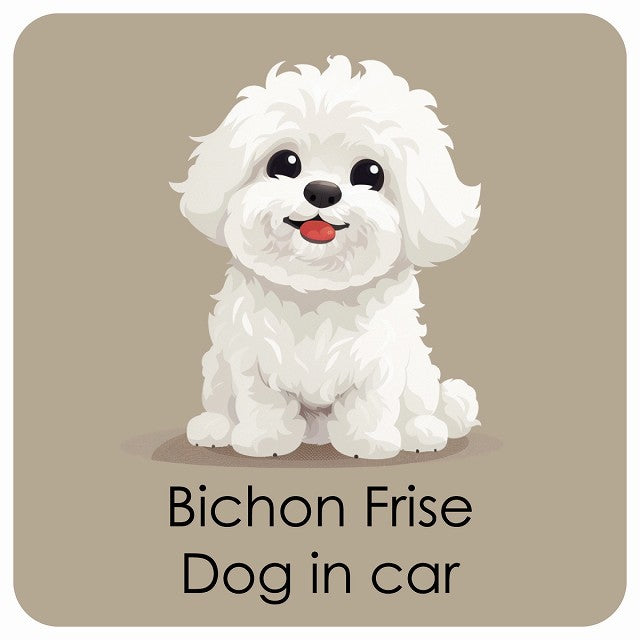 Bichon Frise ビションフリーゼ DOG IN CAR パステル くすみカラー スタイル アニメ風 ステッカー 13x13cm 正方形 シール カーステッカー