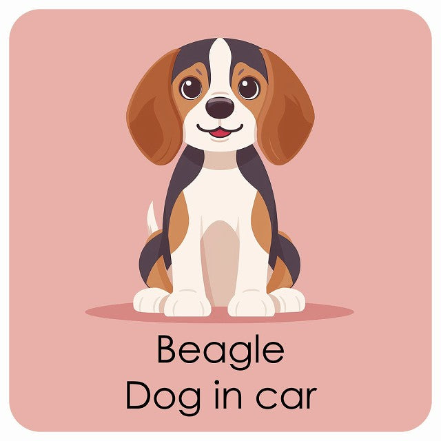 Beagle ビーグル DOG IN CAR パステル くすみカラー スタイル アニメ風 ステッカー 13x13cm 正方形 シール カーステッカー