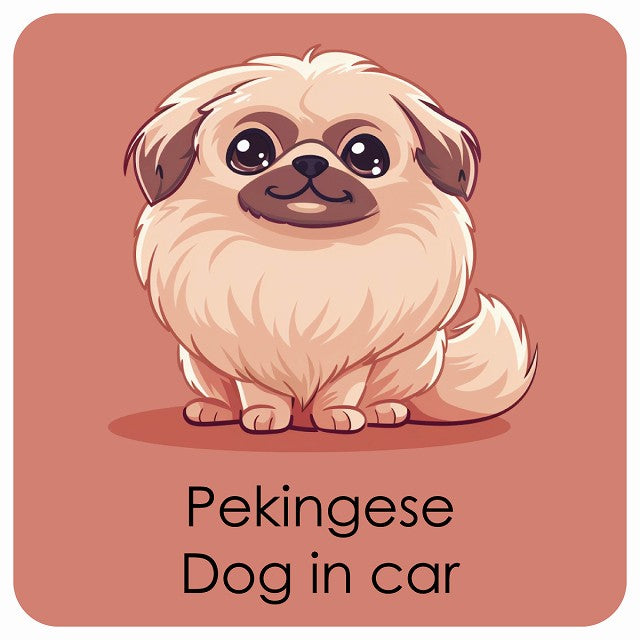 Pekingese ペキニーズ DOG IN CAR パステル くすみカラー スタイル アニメ風 ステッカー 13x13cm 正方形 シール カーステッカー