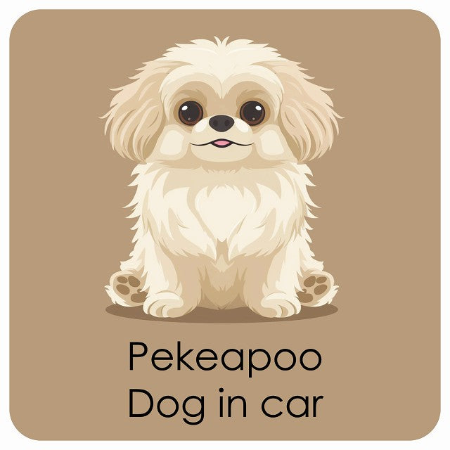Pekeapoo ペキプー DOG IN CAR パステル くすみカラー スタイル アニメ風 ステッカー 13x13cm 正方形 シール カーステッカー