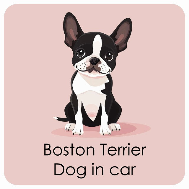 Boston Terrier ボストンテリア DOG IN CAR パステル くすみカラー スタイル アニメ風 ステッカー 13x13cm 正方形 シール カーステッカー
