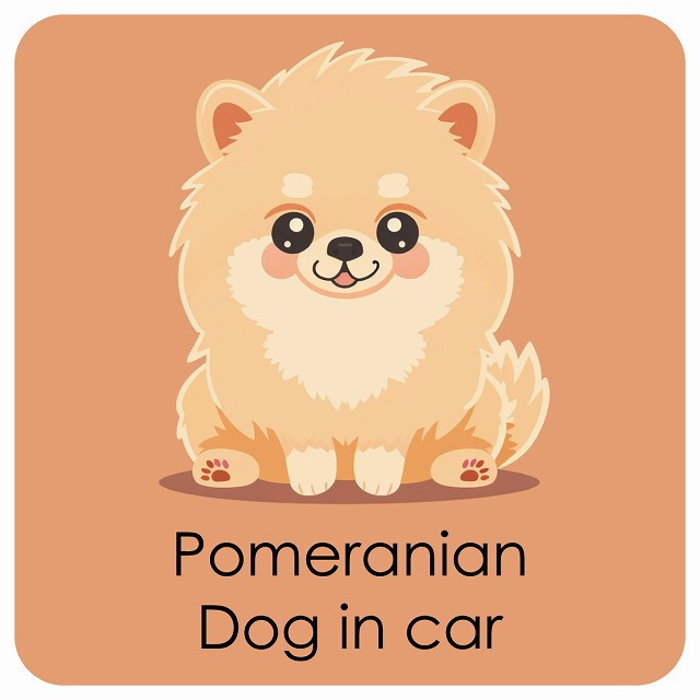 Pomeranian ポメラニアン DOG IN CAR パステル くすみカラー スタイル アニメ風 ステッカー 13x13cm 正方形 シール カーステッカー