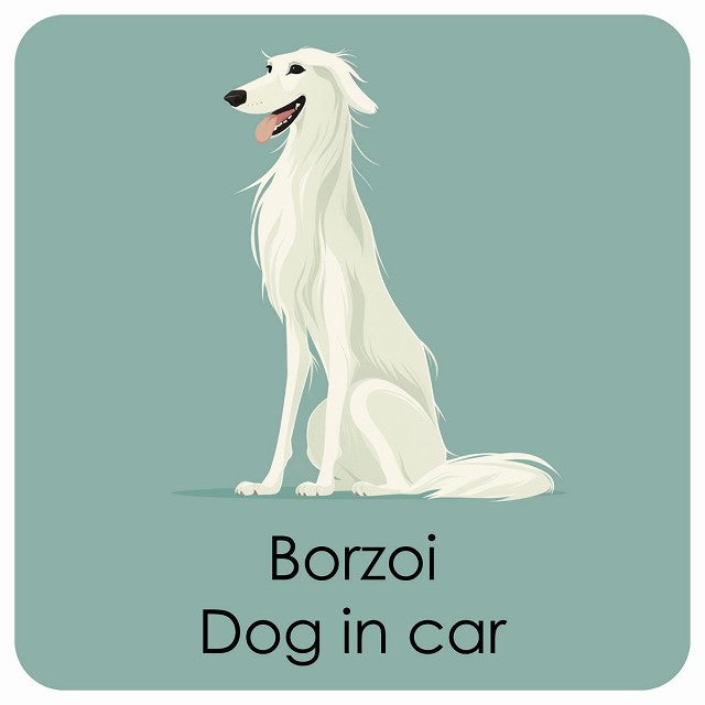 Borzoi ボルゾイ DOG IN CAR パステル くすみカラー スタイル アニメ風 ステッカー 13x13cm 正方形 シール カーステッカー