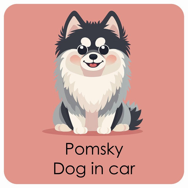 Pomsky ポンスキー DOG IN CAR パステル くすみカラー スタイル アニメ風 ステッカー 13x13cm 正方形 シール カーステッカー