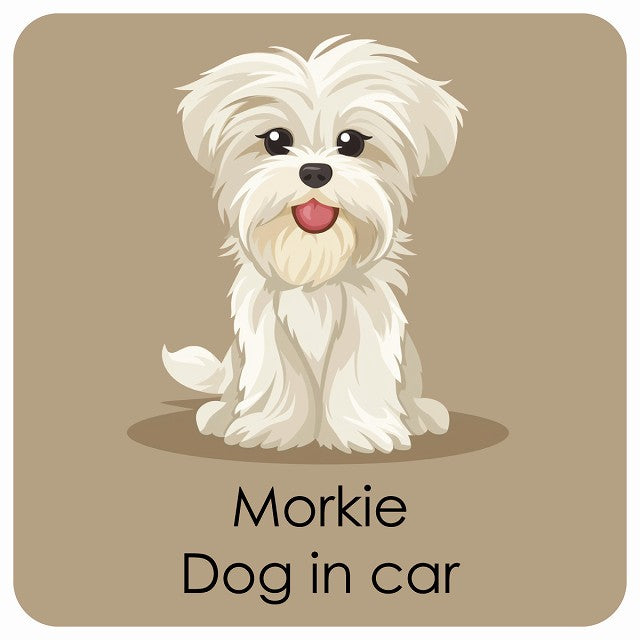 Morkie マルーキー DOG IN CAR パステル くすみカラー スタイル アニメ風 ステッカー 13x13cm 正方形 シール カーステッカー