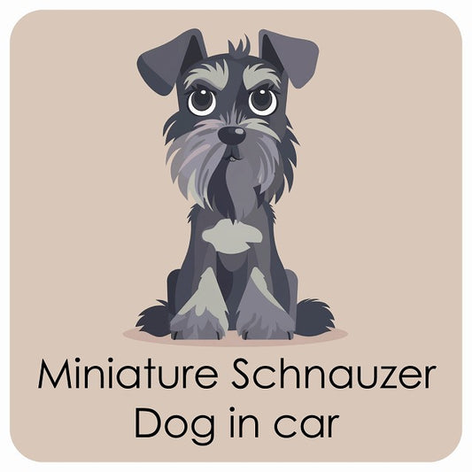 Miniature Schnauzer ミニチュアシュナウザー DOG IN CAR パステル くすみカラー スタイル アニメ風 ステッカー 13x13cm 正方形