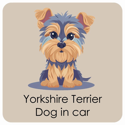 Yorkshire Terrier ヨークシャテリア DOG IN CAR パステル くすみカラー スタイル アニメ風 ステッカー 13x13cm 正方形