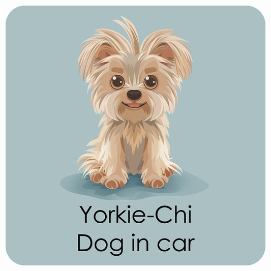 Yorkie-Chi ヨーチー DOG IN CAR パステル くすみカラー スタイル アニメ風 ステッカー 13x13cm 正方形