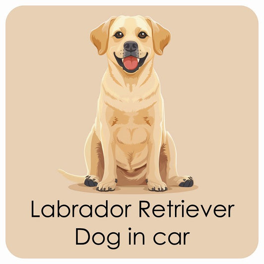 Labrador Retriever ラブラドルレトリバー DOG IN CAR パステル くすみカラー スタイル アニメ風 ステッカー 13x13cm 正方形