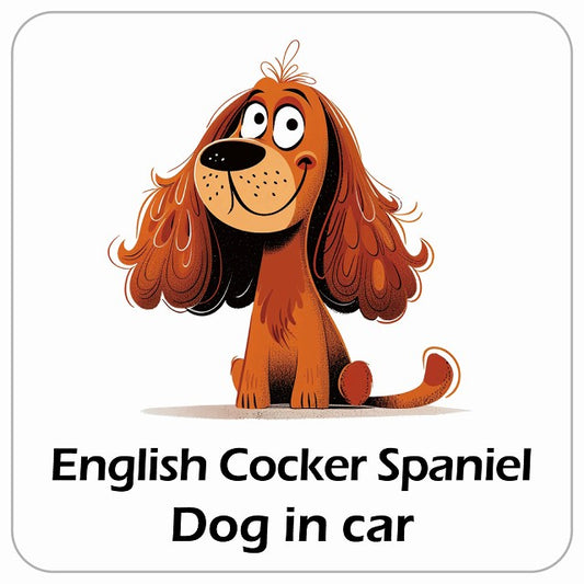 English Cocker Spaniel イングリッシュコッカースパニエル DOG IN CAR アメリカン カートゥーン スタイル アニメ風 ステッカー 13x13cm 正方形