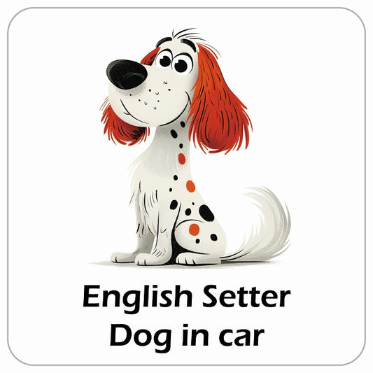 English Setter イングリッシュセッター DOG IN CAR アメリカン カートゥーン スタイル アニメ風 ステッカー 13x13cm 正方形