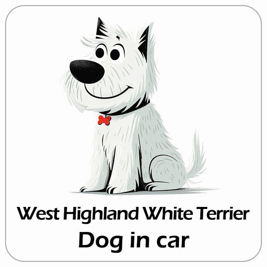 West Highland White Terrier ウエストハイランドホワイトテリア DOG IN CAR アメリカン カートゥーン スタイル アニメ風 ステッカー 13x13cm 正方形