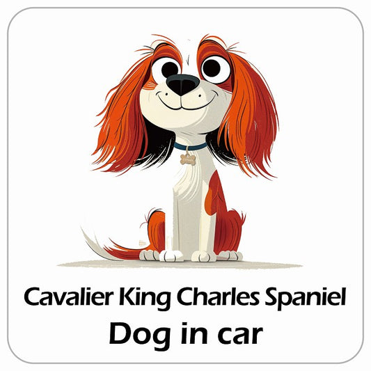 Cavalier King Charles Spaniel キャバリアキングチャールズスパニエル DOG IN CAR アメリカン カートゥーン スタイル アニメ風 ステッカー 13x13cm 正方形