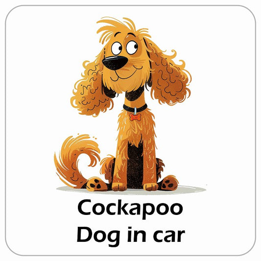 Cockapoo コッカプー DOG IN CAR アメリカン カートゥーン スタイル アニメ風 ステッカー 13x13cm 正方形