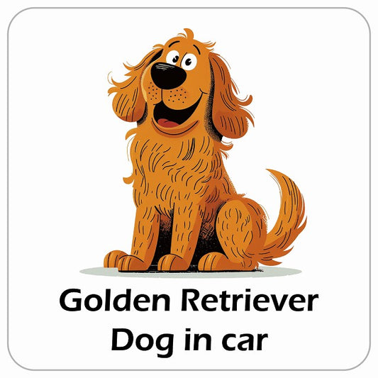 Golden Retriever ゴールデンレトリバー DOG IN CAR アメリカン カートゥーン スタイル アニメ風 ステッカー 13x13cm 正方形