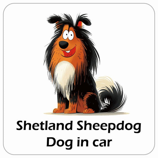 Shetland Sheepdog シェットランドシープドッグ DOG IN CAR アメリカン カートゥーン スタイル アニメ風 ステッカー 13x13cm 正方形