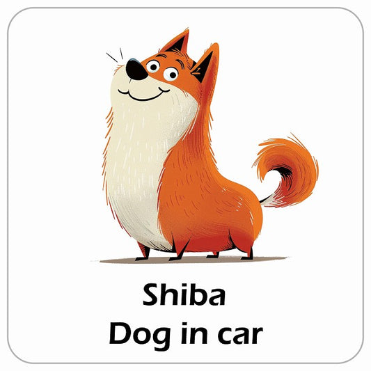 Shiba 柴犬 DOG IN CAR アメリカン カートゥーン スタイル アニメ風 ステッカー 13x13cm 正方形