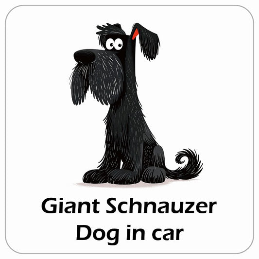 Giant Schnauzer ジャイアントシュナウザー DOG IN CAR アメリカン カートゥーン スタイル アニメ風 ステッカー 13x13cm 正方形