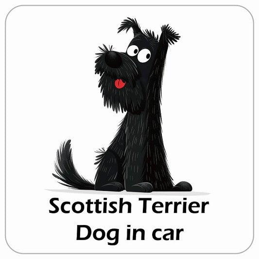 Scottish Terrier スコティッシュテリア DOG IN CAR アメリカン カートゥーン スタイル アニメ風 ステッカー 13x13cm 正方形