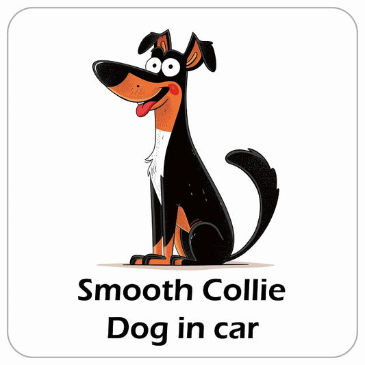 Smooth Collie スムースコリー DOG IN CAR アメリカン カートゥーン スタイル アニメ風 ステッカー 13x13cm 正方形