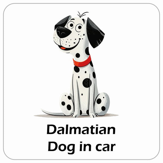 Dalmatian ダルメシアン DOG IN CAR アメリカン カートゥーン スタイル アニメ風 ステッカー 13x13cm 正方形